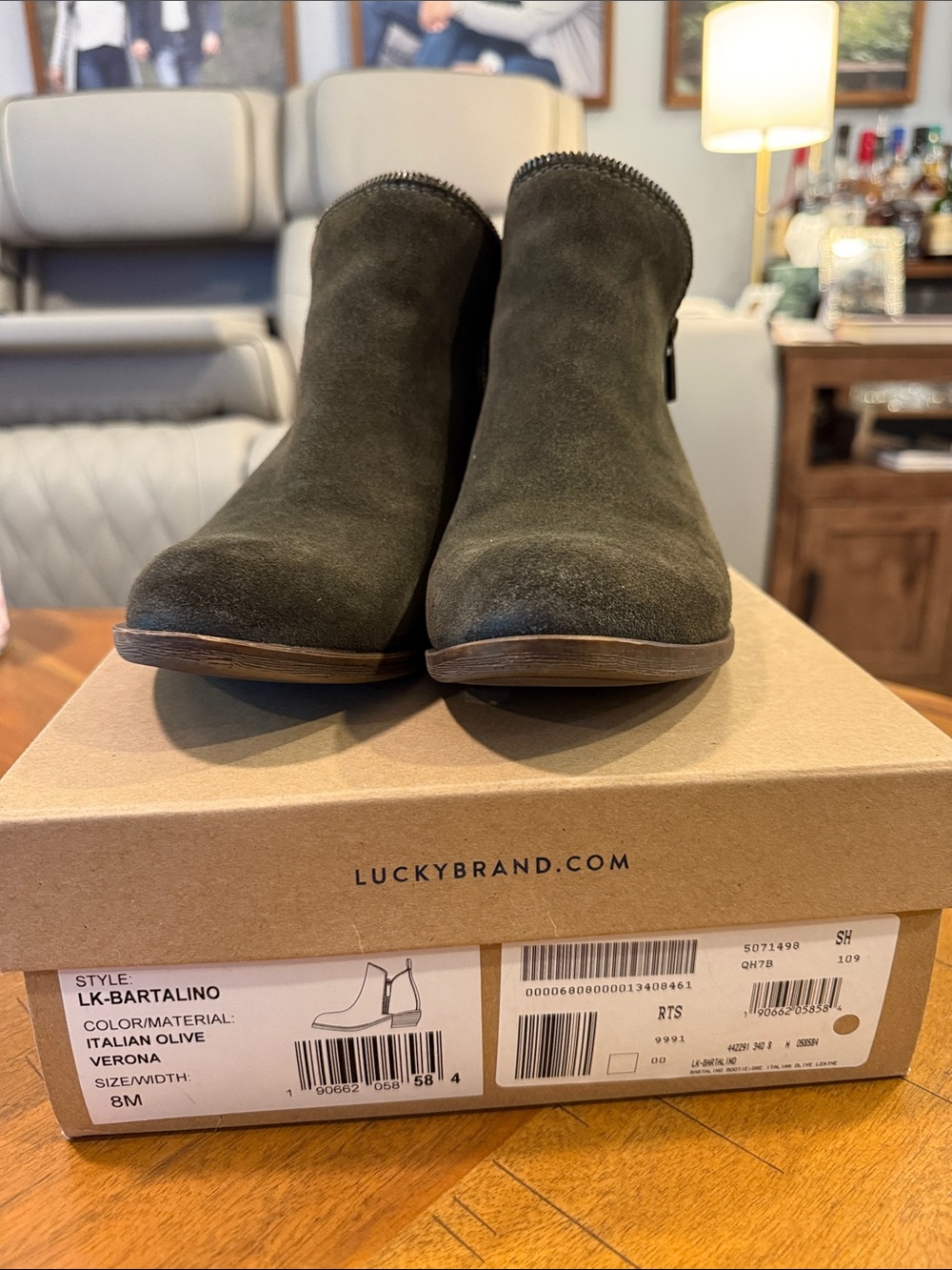 Women’s Lucky Brand Italian Olive Suede Ankle Booties Size 8 - Gently Worn